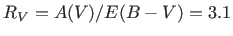 $ R_V = A(V)/E(B-V)=3.1$