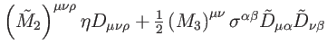 $ \left( \tilde{
M}_{2}\right) ^{\mu \nu \rho }\eta D_{\mu \nu \rho }+\tfrac{1}{...
...{\mu \nu }\sigma ^{\alpha \beta }\tilde{D}_{\mu \alpha }\tilde{
D}_{\nu \beta }$