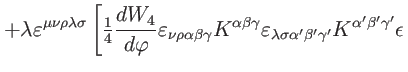 $\displaystyle +\lambda \varepsilon ^{\mu \nu \rho \lambda \sigma }\left[ \tfrac...
...}}K^{\alpha ^{\prime }\beta ^{\prime }\gamma
^{\prime }}\epsilon \right. \notag$
