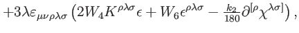 $\displaystyle +3\lambda \varepsilon _{\mu \nu \rho \lambda \sigma }\left( 2W_{4...
...}-\tfrac{k_{2}
}{180}\partial ^{\lbrack \rho }\chi ^{\lambda \sigma ]}\right) ,$