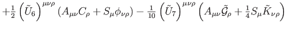 $\displaystyle +\tfrac{1}{2}\left( \tilde{U}_{6}\right) ^{\mu \nu \rho }\left( A...
...cal{\tilde{G}}_{\rho }+
\tfrac{1}{4}S_{\mu }\tilde{K}_{\nu \rho }\right) \notag$