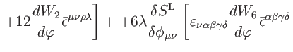 $\displaystyle \left. +12\frac{dW_{2}}{d\varphi }\bar{\epsilon}^{\mu \nu \rho \l...
...c{dW_{6}}{d\varphi }
\bar{\epsilon}^{\alpha \beta \gamma \delta }\right. \notag$